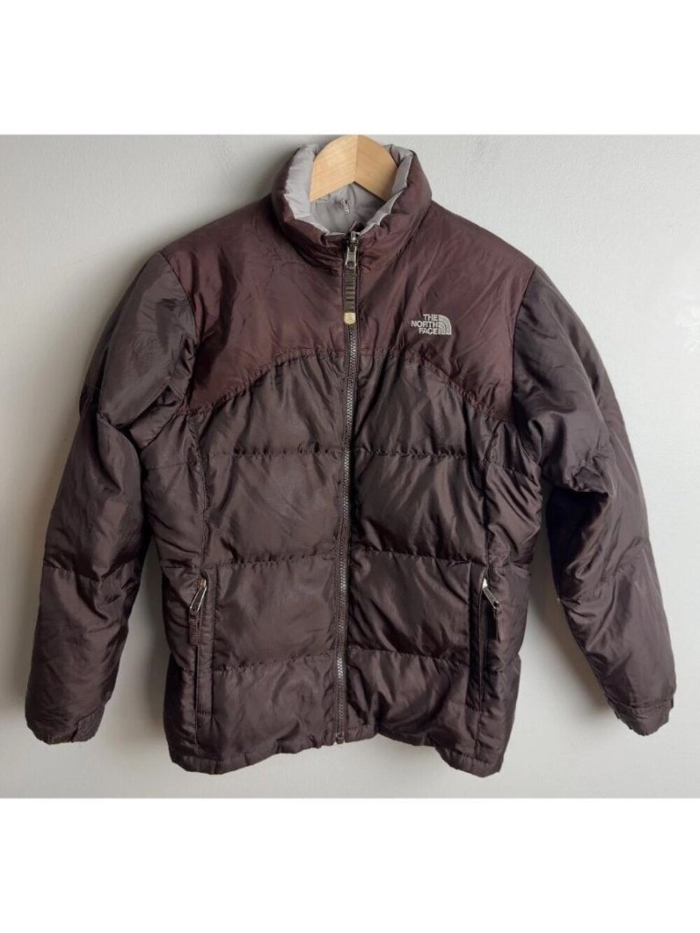 The North Face Girls Puffer Jacket Brown Goose Down Winter Coat Size Large Kid
